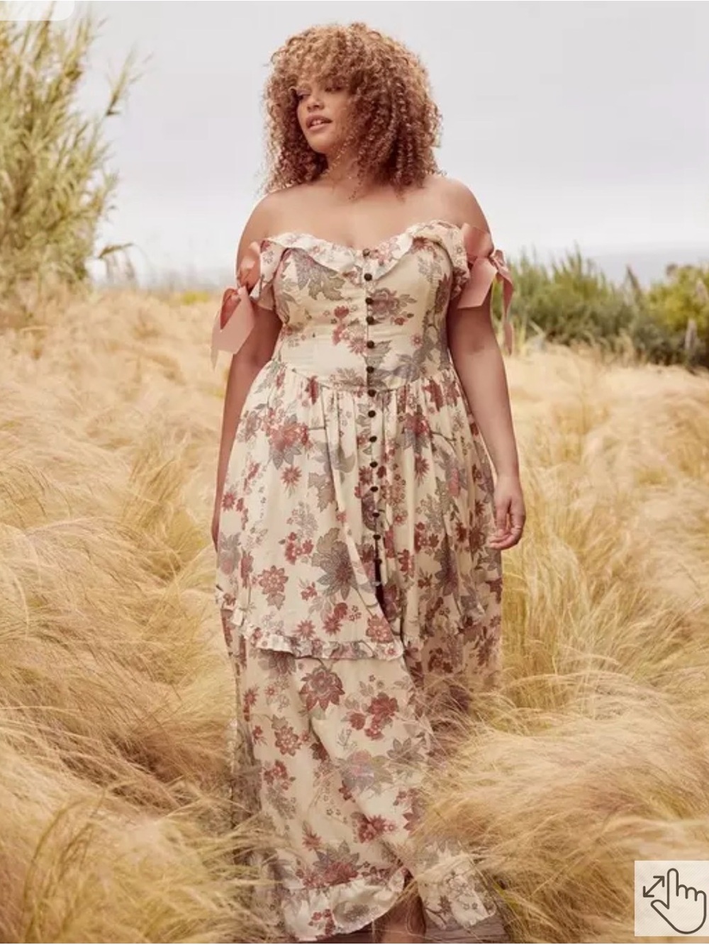 Torrid Large 12 Festi Drop Waist Floral Tie Strap Button Front Maxi Dress NEW